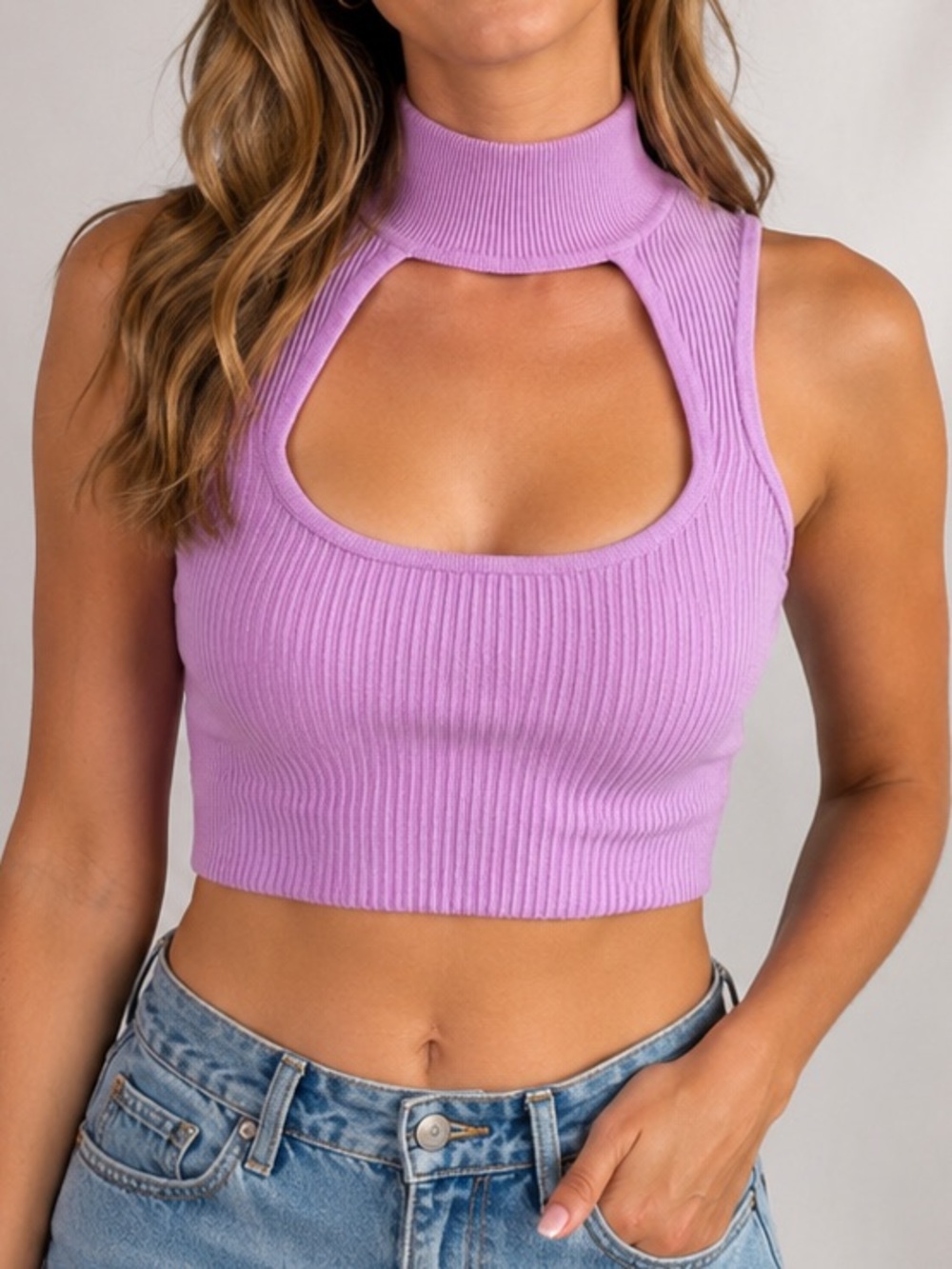 Urban Outfitters Lilac Ribbed Cutout Crop Top Size XS Purple Summer Tank Cotton